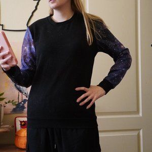 Galaxy Contrast Print Sleeve Sweatshirt 2010s